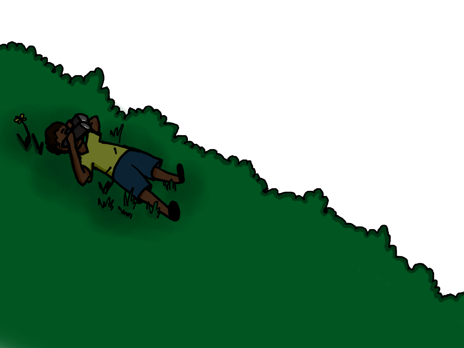 A child resting on a green hillside